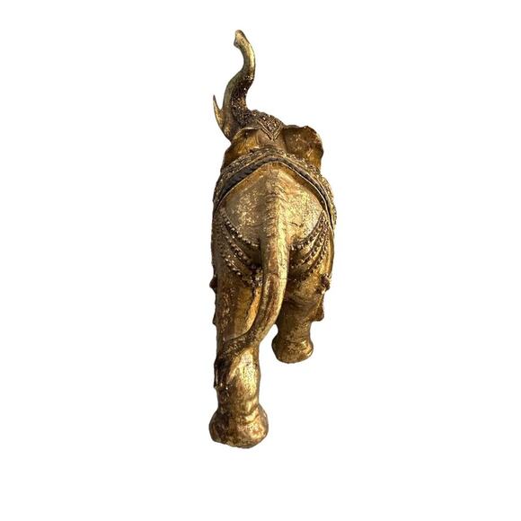 Vintage Elephant Feng Shui Trunk Up 9” Figurine Gold Statue Home Decor Sequins - Picture 5 of 15